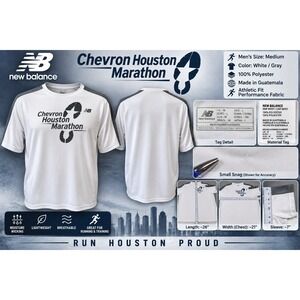 New Balance Mens Chevron Houston Marathon Running Shirt White Gray Medium